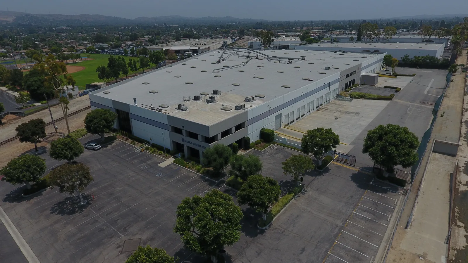 Aerial of an industrial building at 9206 Santa Fe Springs Road in Santa Fe Springs