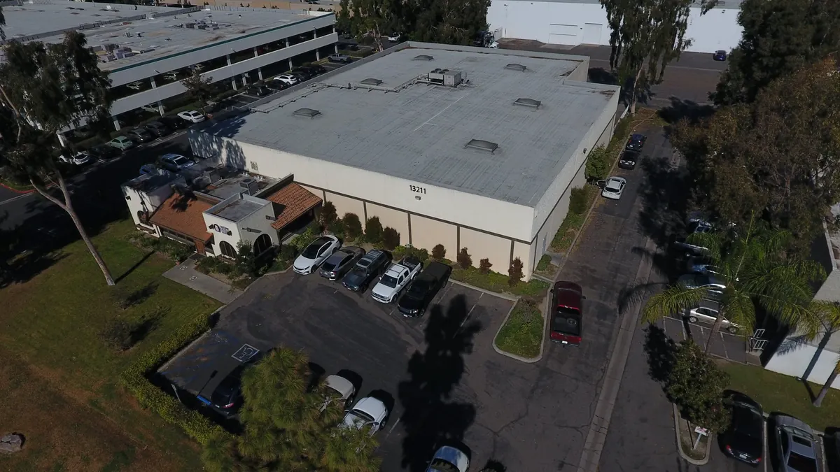 Aerial of a freestanding industrial building located in Cerritos