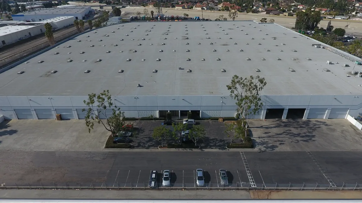 Aerial of an industrial building with dock high doors in La Palma